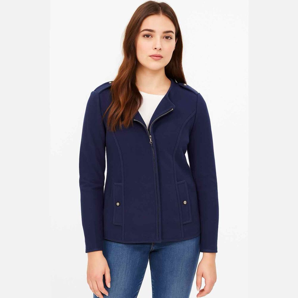 Talbots Navy Blue Zip Up Military Jacket with Pockets